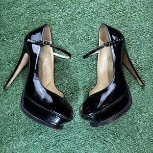 YSL Yves Saint Laurent Platform peep toe Heels patent Leather black 38 7.5